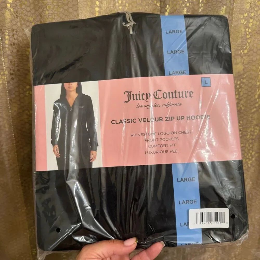 Juicy Couture Black Rhinestone Logo Zip Up Hoodie Jacket Large NWT